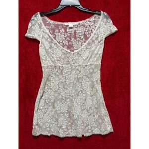 VINTAGE Victoria's Secret White Floral Lace‎ Short Sleeve Teddy S/M Lingerie